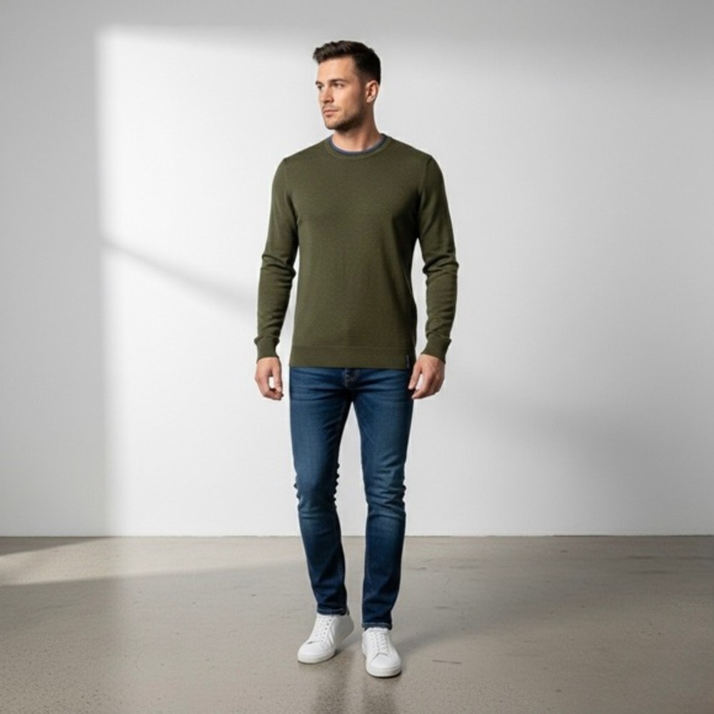 Scotch & Soda Long Sleeve Sweater Crew Neck Olive‎ M Minimalist Office EcoVero